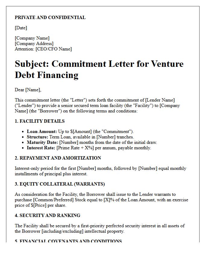 Early-Stage Venture Debt Financing Commitment Letter