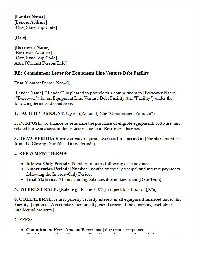 Equipment Line Venture Debt Commitment Letter
