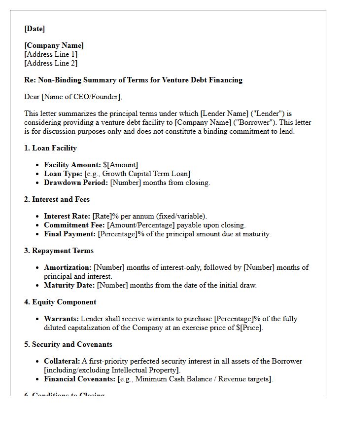 Non-Binding Venture Debt Financing Commitment Letter