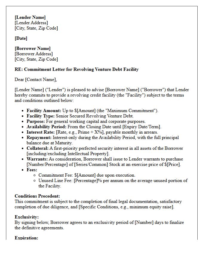 Revolving Facility Venture Debt Commitment Letter