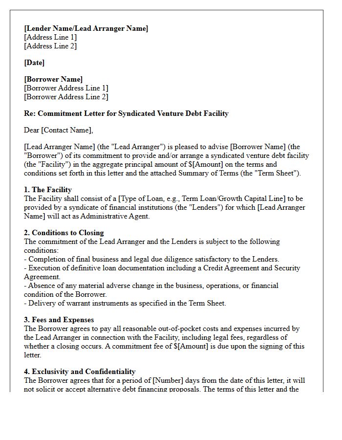 Syndicated Venture Debt Facility Commitment Letter