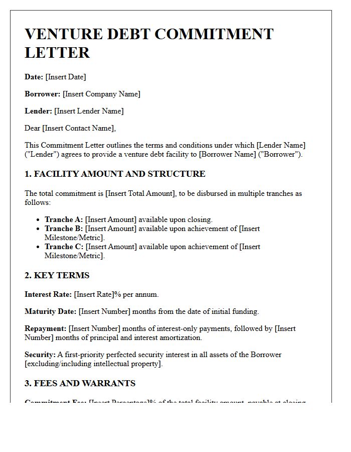 Tranche-Based Venture Debt Commitment Letter