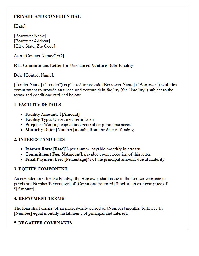 Unsecured Venture Debt Financing Commitment Letter