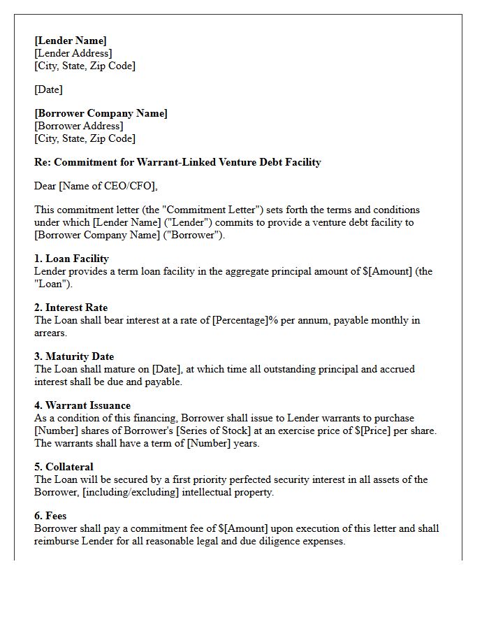 Warrant-Linked Venture Debt Financing Commitment Letter