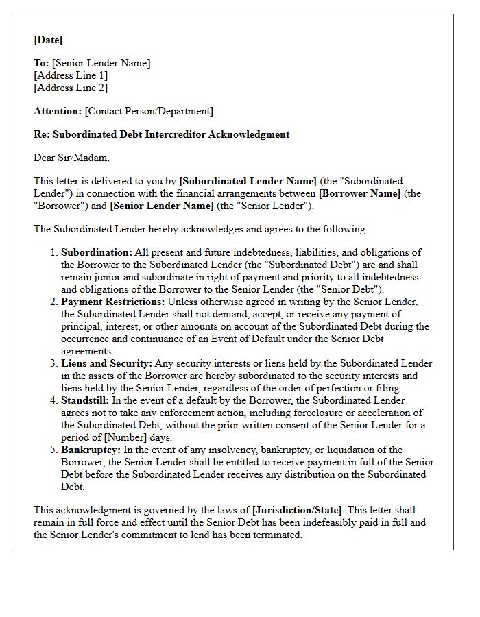 Subordinated Debt Intercreditor Acknowledgment Letter