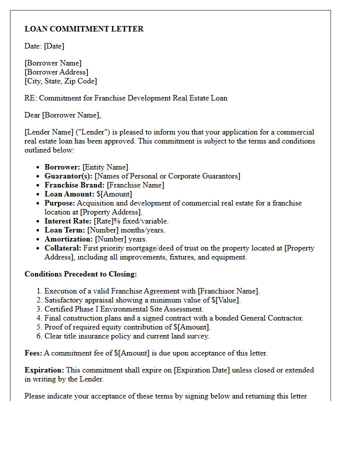 Commercial Real Estate Franchise Development Loan Commitment Letter