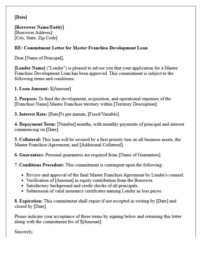 Master Franchise Development Loan Commitment Letter