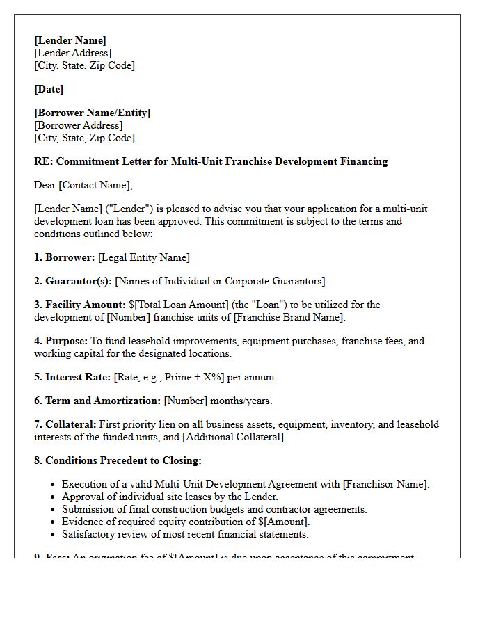 Multi-Unit Franchise Development Loan Commitment Letter