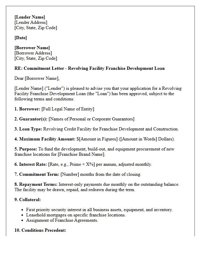 Revolving Facility Franchise Development Loan Commitment Letter