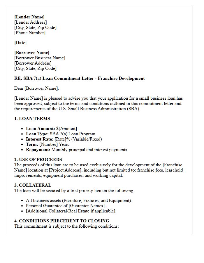 Small Business Administration Franchise Development Loan Commitment Letter