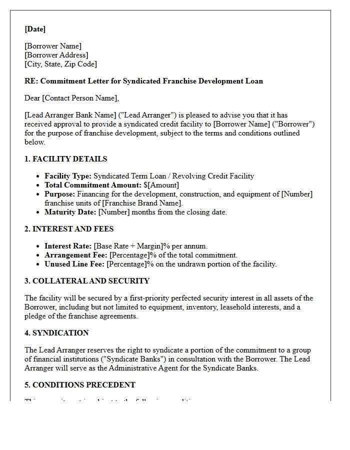 Syndicated Franchise Development Loan Commitment Letter