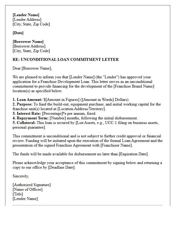 Unconditional Franchise Development Loan Commitment Letter