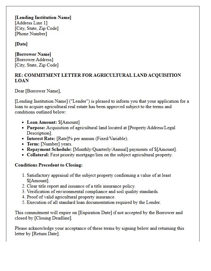 Agricultural Land Acquisition Loan Commitment Letter