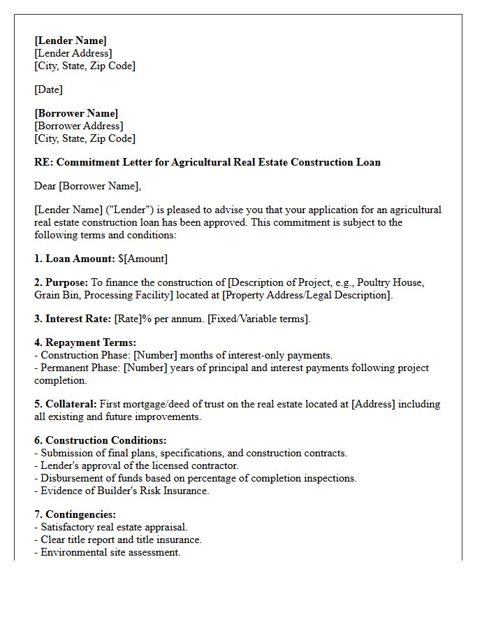 Agricultural Real Estate Construction Loan Commitment Letter