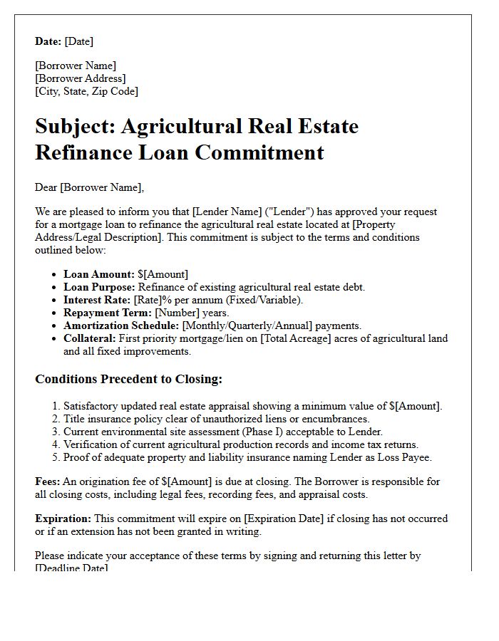 Agricultural Real Estate Refinance Loan Commitment Letter