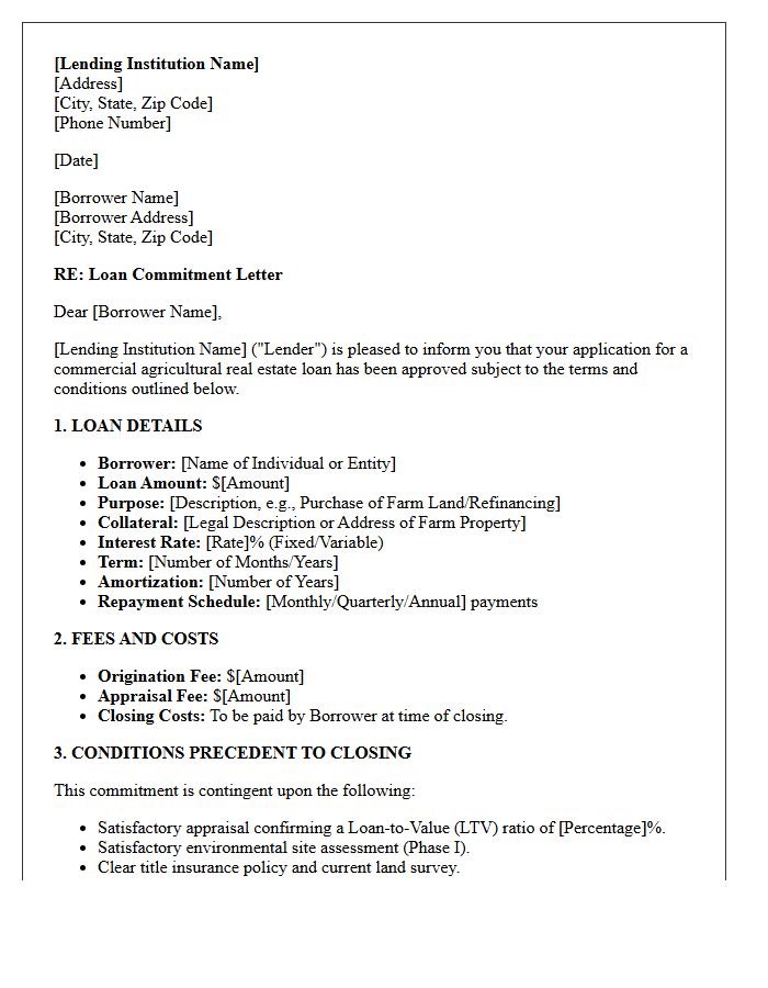 Commercial Farm Real Estate Loan Commitment Letter