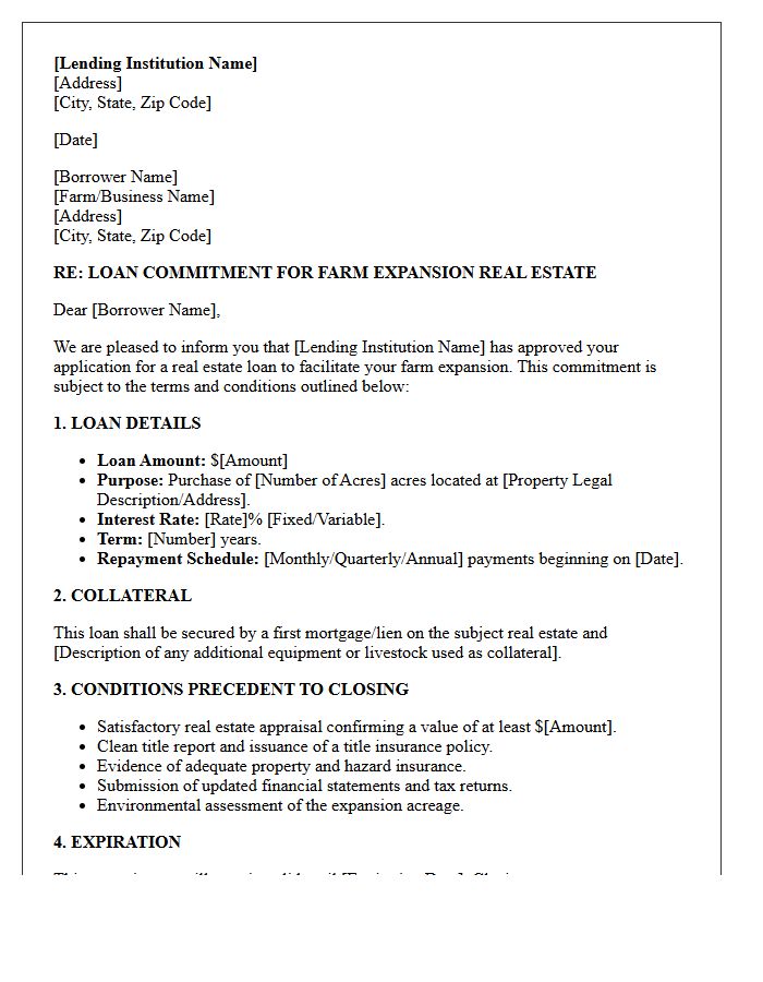 Farm Expansion Real Estate Loan Commitment Letter