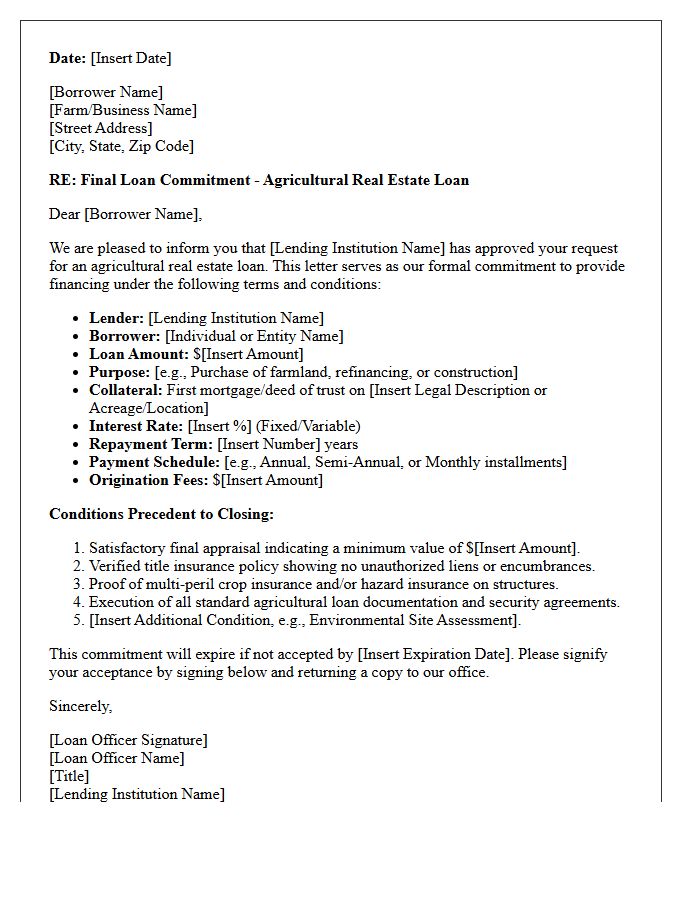 Final Agricultural Real Estate Loan Commitment Letter