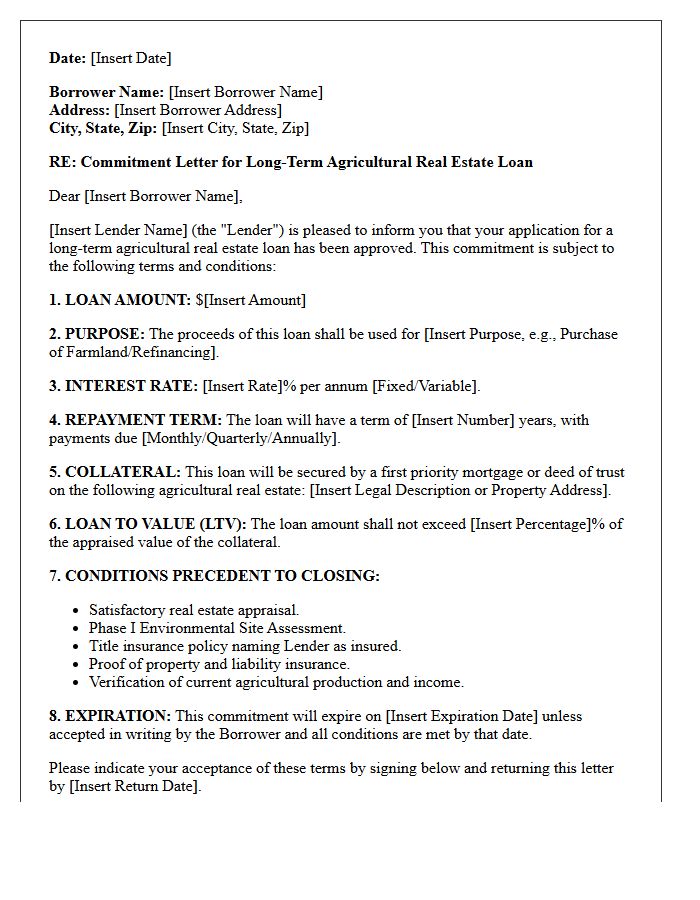 Long-Term Agricultural Real Estate Loan Commitment Letter