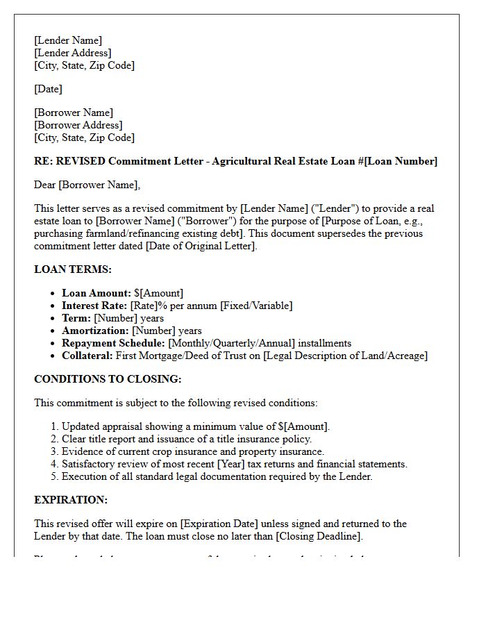 Revised Agricultural Real Estate Loan Commitment Letter