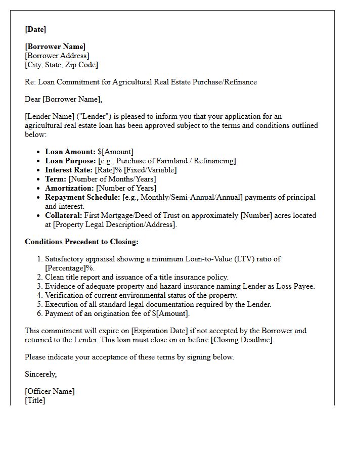 Standard Agricultural Real Estate Loan Commitment Letter