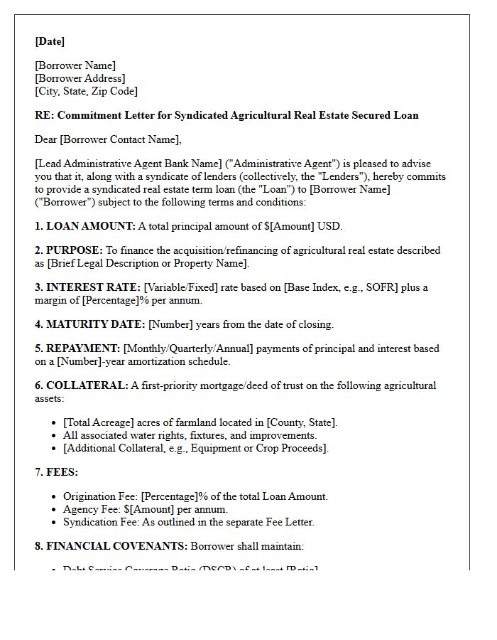 Syndicated Agricultural Real Estate Loan Commitment Letter