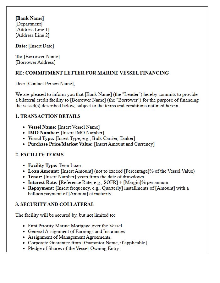 Bilateral Marine Vessel Financing Commitment Letter