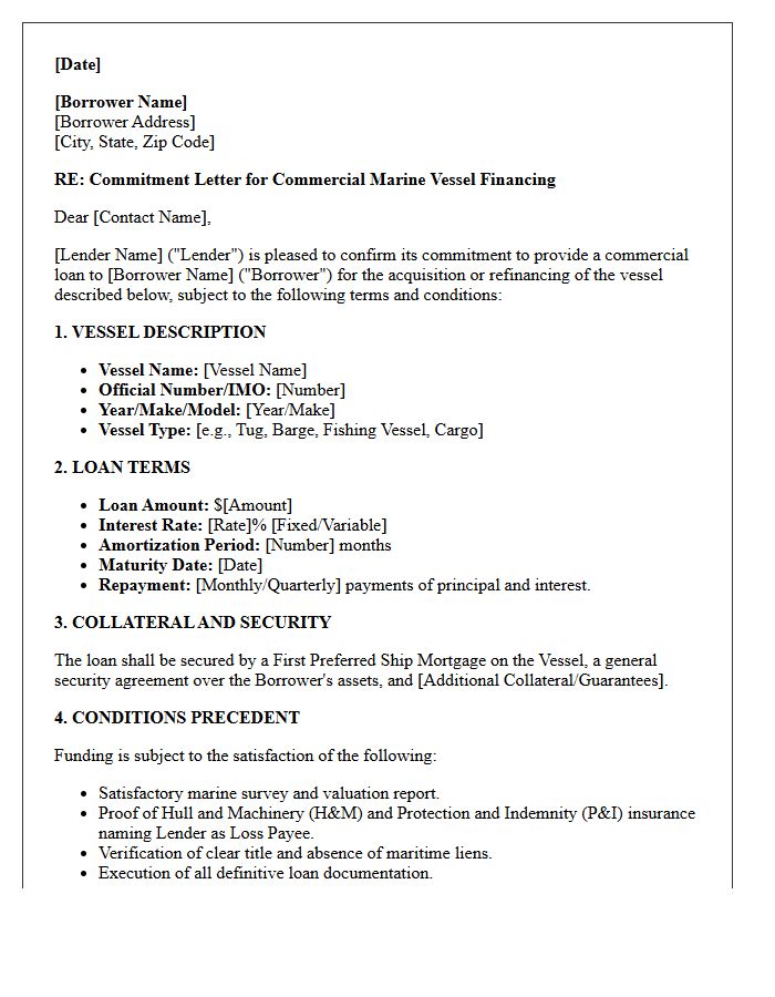 Commercial Marine Vessel Financing Commitment Letter