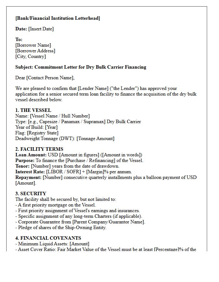 Dry Bulk Cargo Ship Financing Commitment Letter