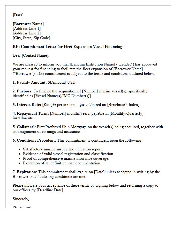 Fleet Expansion Marine Vessel Financing Commitment Letter
