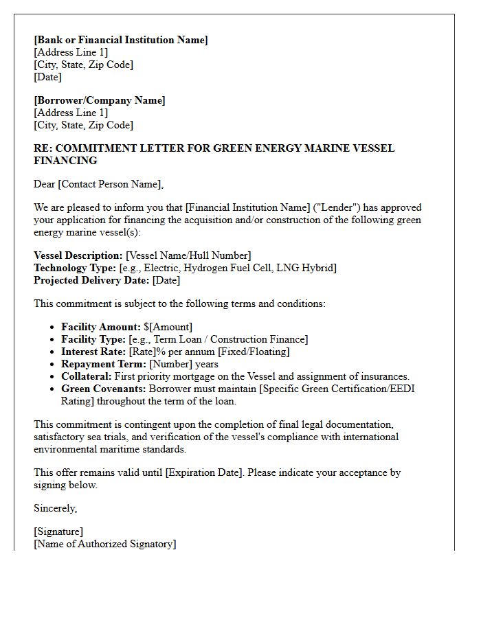 Green Energy Marine Vessel Financing Commitment Letter