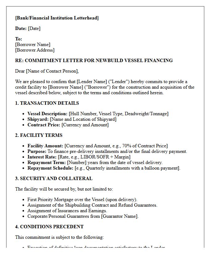 Newbuild Marine Vessel Financing Commitment Letter