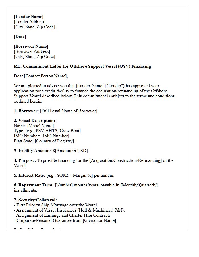 Offshore Support Vessel Financing Commitment Letter