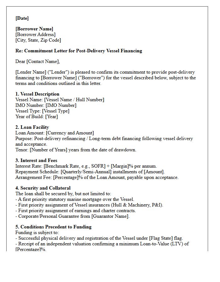 Post-Delivery Marine Vessel Financing Commitment Letter
