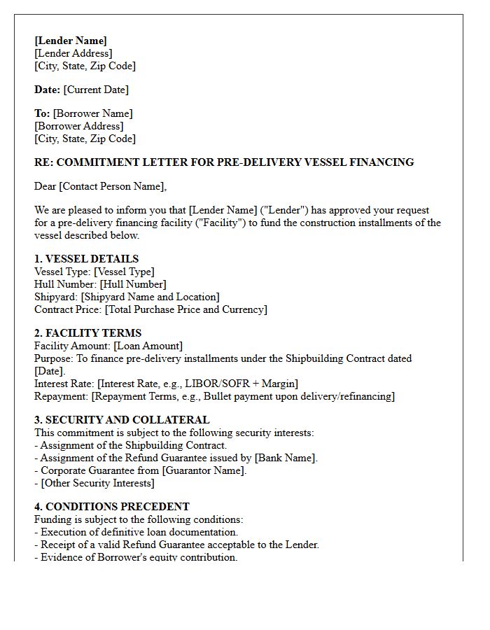 Pre-Delivery Marine Vessel Financing Commitment Letter