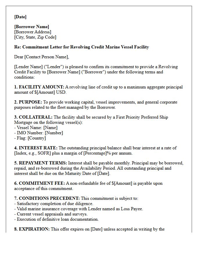 Revolving Credit Marine Vessel Financing Commitment Letter