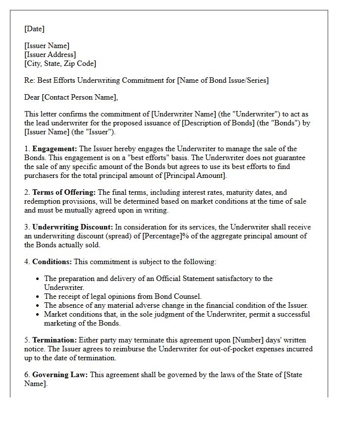 Best Efforts Municipal Underwriting Commitment Letter