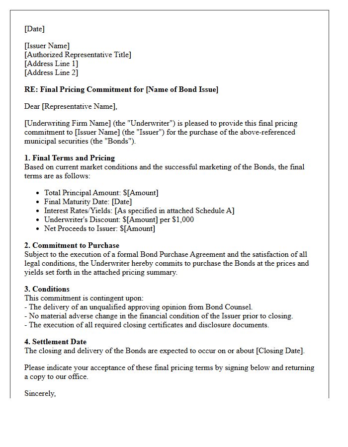 Final Pricing Municipal Underwriting Commitment Letter