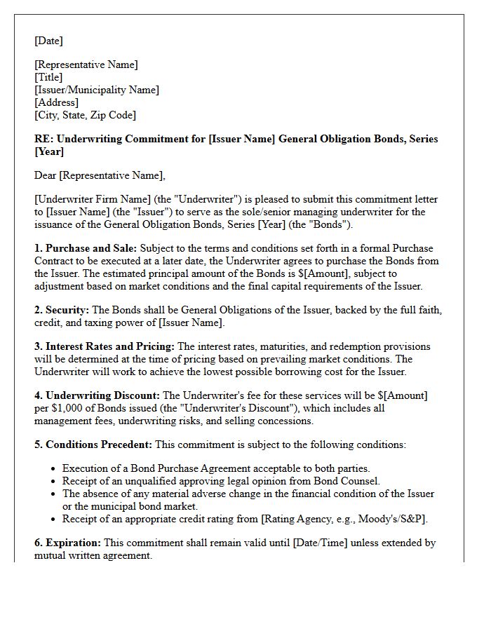 General Obligation Bond Underwriting Commitment Letter