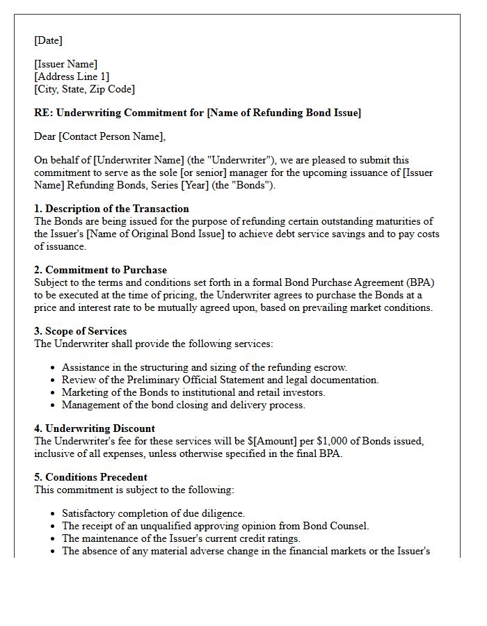 Refunding Bond Underwriting Commitment Letter