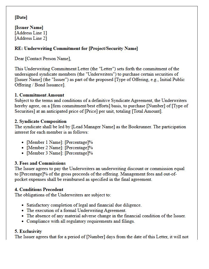 Syndicate Agreement Underwriting Commitment Letter