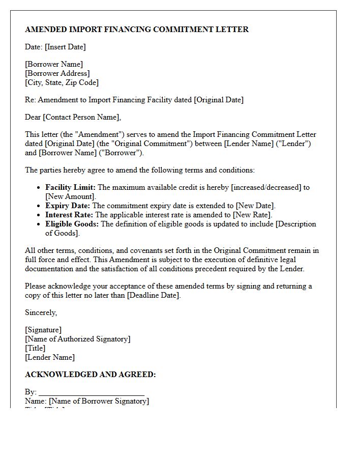 Amended Import Financing Commitment Letter