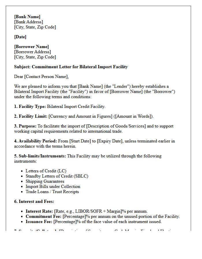 Bilateral Import Facility Commitment Letter