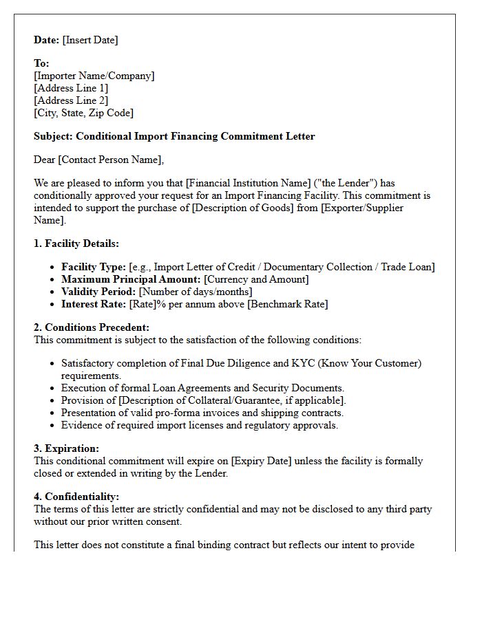 Conditional Import Financing Commitment Letter