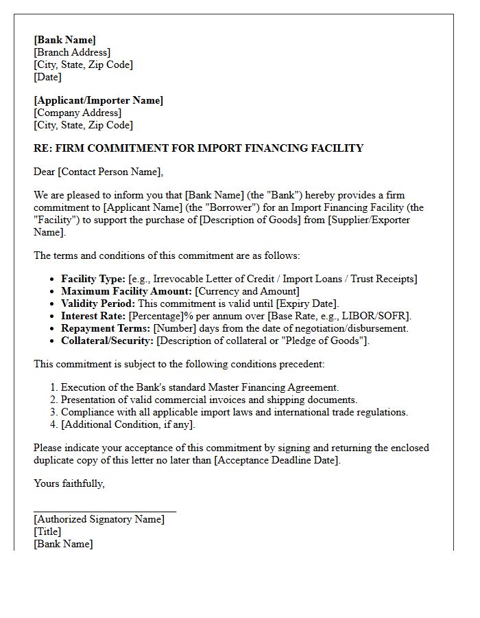 Firm Import Financing Commitment Letter