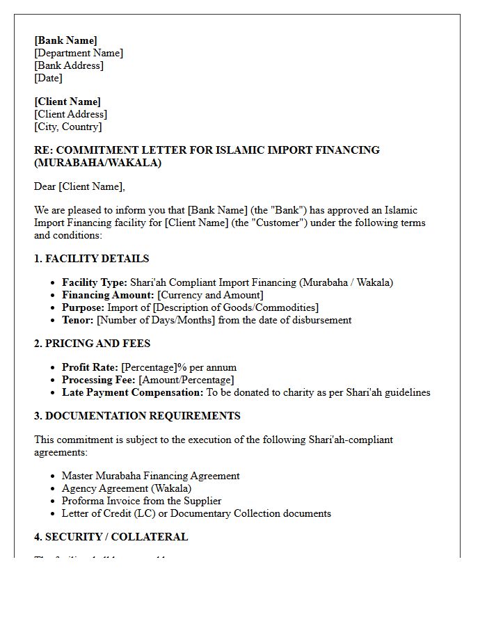 Islamic Import Financing Commitment Letter