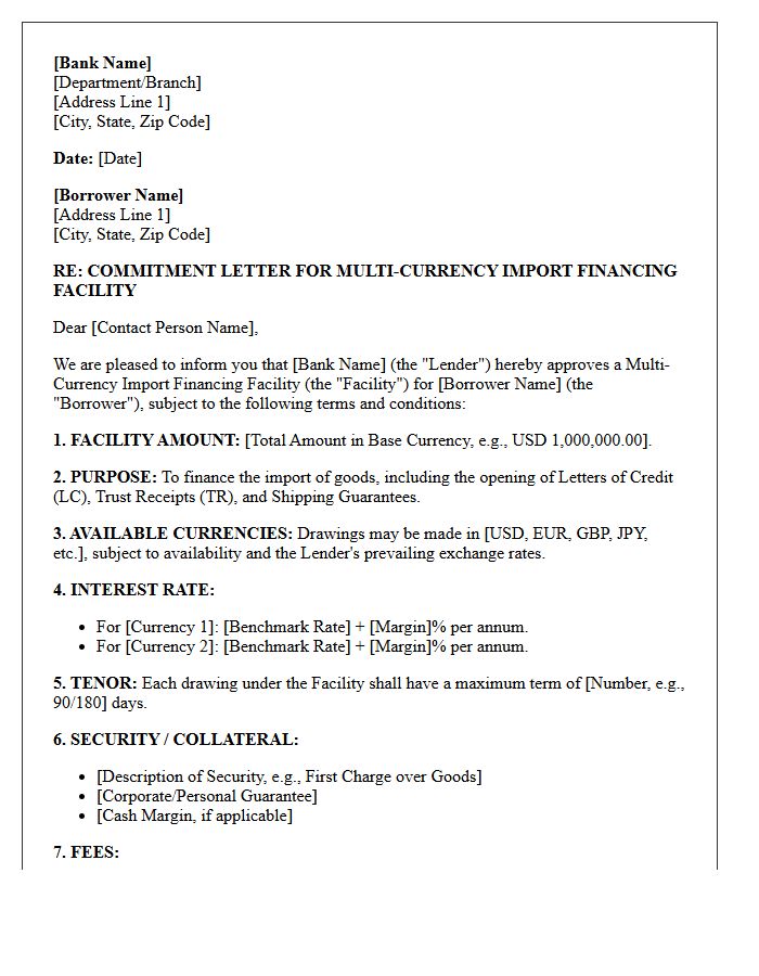 Multi-Currency Import Financing Commitment Letter