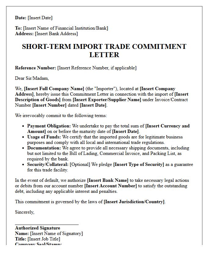 Short-Term Import Trade Commitment Letter