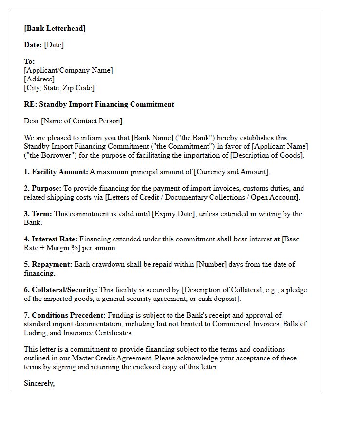 Standby Import Financing Commitment Letter