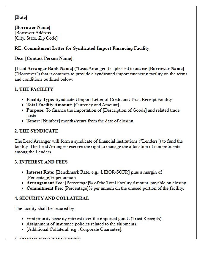 Syndicated Import Financing Commitment Letter
